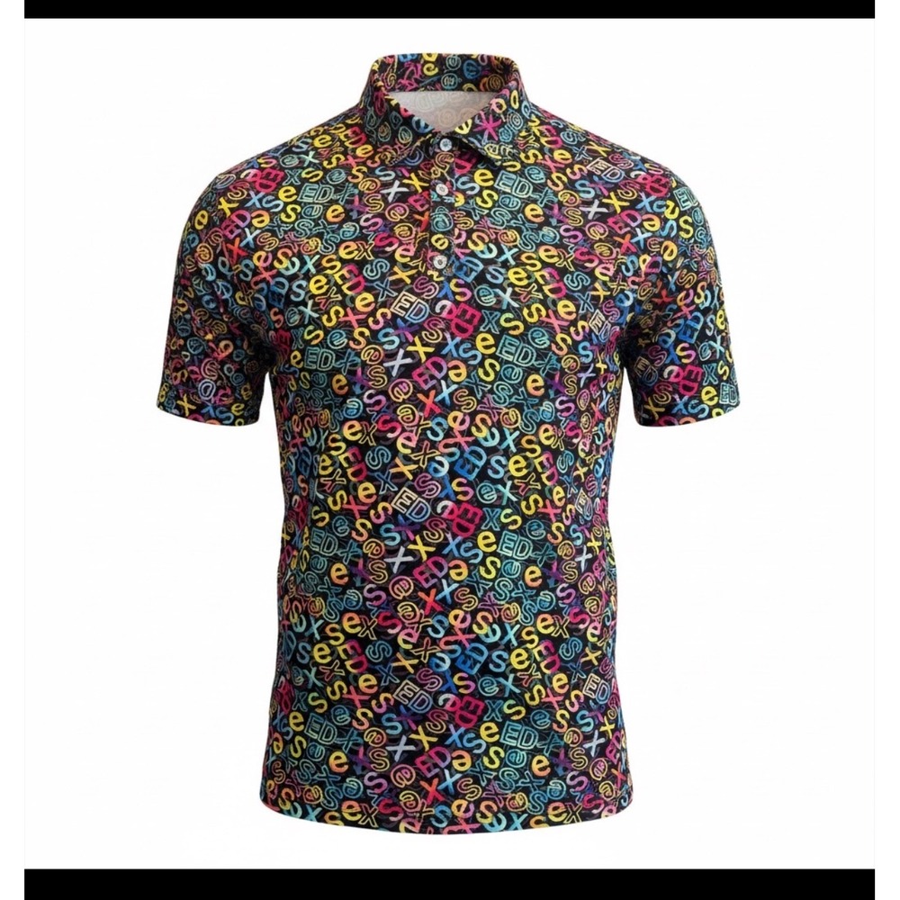 Inappropriate Mens XL Golf Polo Short Sleeve All Over Print Colorful‎ SexEd